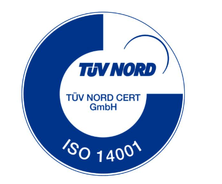 Logo de la certification ISO 14001 par TÜV NORD CERT GmbH.